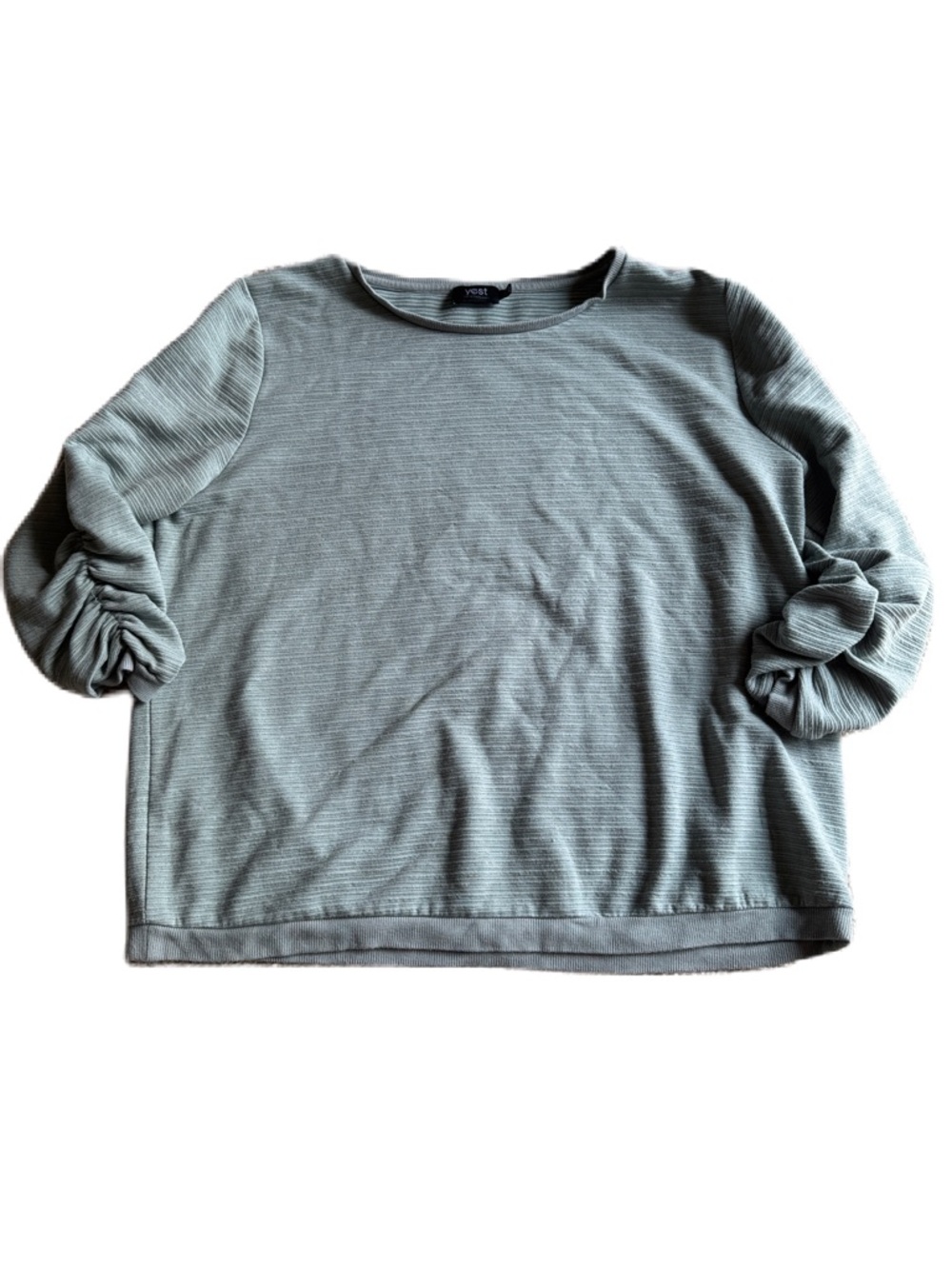 Yest Relaxed Sage Ribbed Sweatshirt with Ruched Sleeves size 14